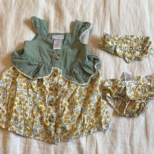 Daisy Fuentes Sage Green and Yellow Floral Baby Dress with Bloomers
